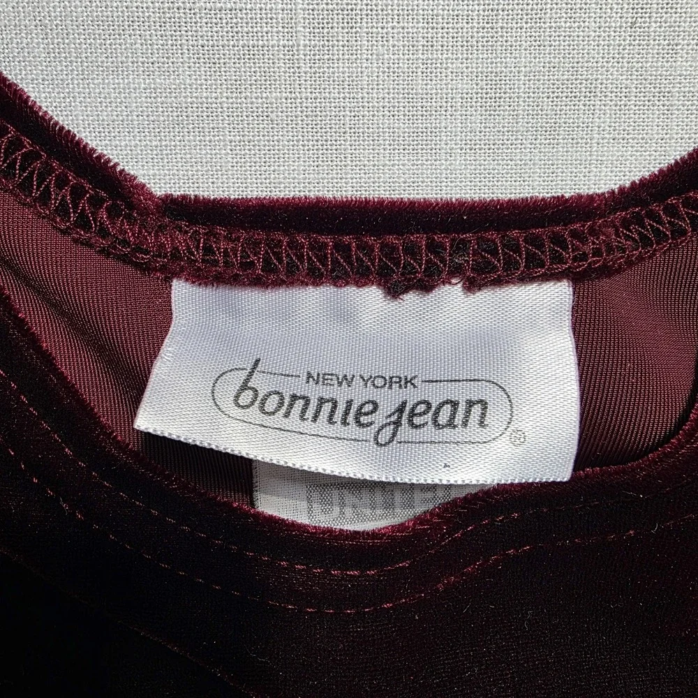 Vtg Bonnie Jean Dress Girls 4 Burgundy Velvet Burn Out Skirt Sash Holiday‎ Union